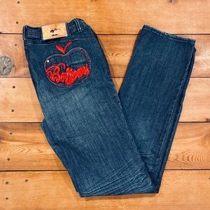 Classic Apple Bottom Red Cursive Embroidered Jeans